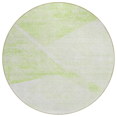 8' Artichoke Green Lime Green And Ivory Round Abstract Washable Indoor Outdoor Area Rug