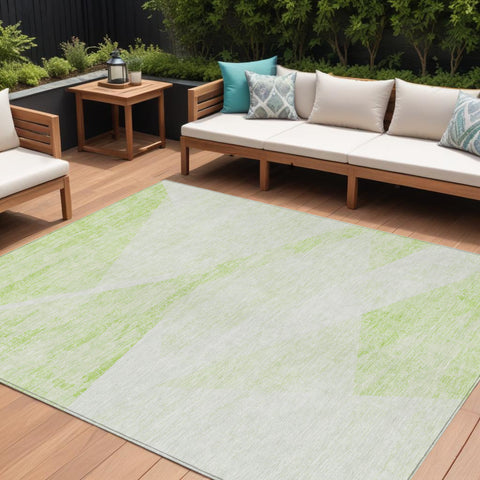 8' X 10' Artichoke Green Lime Green And Ivory Abstract Washable Indoor Outdoor Area Rug