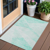 3' X 5' Aqua Sky Blue And Ivory Abstract Washable Indoor Outdoor Area Rug