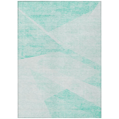 3' X 5' Aqua Sky Blue And Ivory Abstract Washable Indoor Outdoor Area Rug