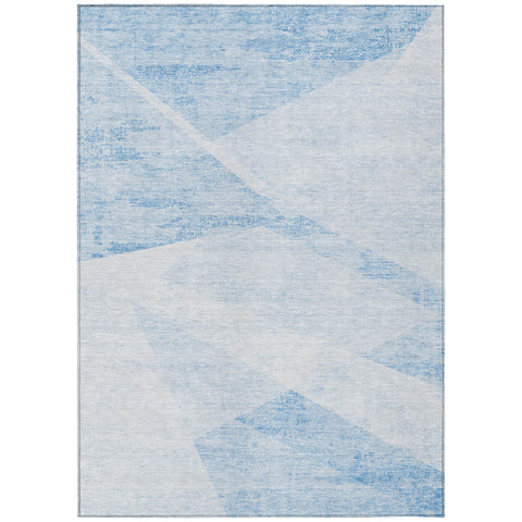 3' X 5' Denim Blue And Sky Blue Abstract Washable Indoor Outdoor Area Rug