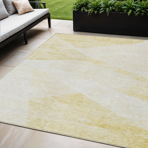 5' X 8' Gold Beige And Ivory Abstract Washable Indoor Outdoor Area Rug