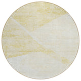 8' Gold Beige And Ivory Round Abstract Washable Indoor Outdoor Area Rug