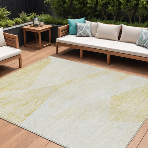 8' X 10' Gold Beige And Ivory Abstract Washable Indoor Outdoor Area Rug