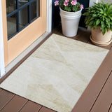 3' X 5' Khaki Beige And Ivory Abstract Washable Indoor Outdoor Area Rug