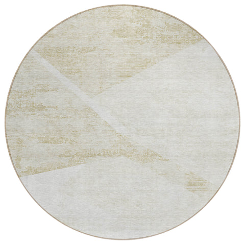 8' Khaki Beige And Ivory Round Abstract Washable Indoor Outdoor Area Rug