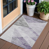 3' X 5' Purple Gray And Charcoal Abstract Washable Indoor Outdoor Area Rug
