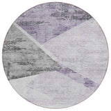 8' Purple Gray And Charcoal Round Abstract Washable Indoor Outdoor Area Rug