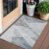3' X 5' Sky Blue Gray And Charcoal Abstract Washable Indoor Outdoor Area Rug