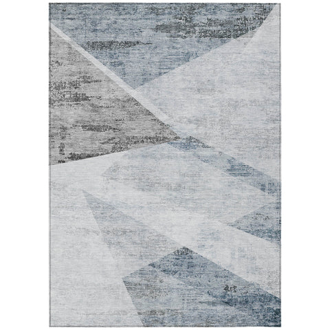 3' X 5' Sky Blue Gray And Charcoal Abstract Washable Indoor Outdoor Area Rug