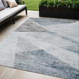 5' X 8' Sky Blue Gray And Charcoal Abstract Washable Indoor Outdoor Area Rug
