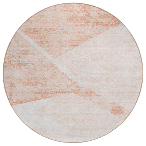 8' Salmon Peach And Ivory Round Abstract Washable Indoor Outdoor Area Rug