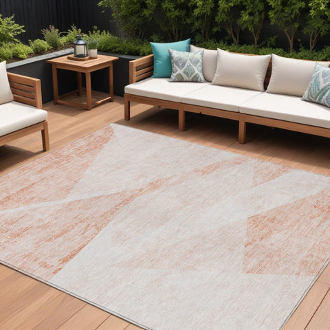 8' X 10' Salmon Peach And Ivory Abstract Washable Indoor Outdoor Area Rug