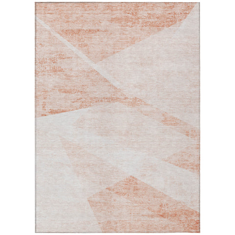 8' X 10' Salmon Peach And Ivory Abstract Washable Indoor Outdoor Area Rug