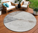 8' Silver Beige And Gray Round Abstract Washable Indoor Outdoor Area Rug