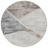 8' Silver Beige And Gray Round Abstract Washable Indoor Outdoor Area Rug
