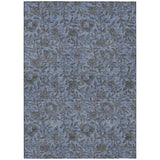 8' X 10' Blue Gray And Charcoal Floral Washable Indoor Outdoor Area Rug
