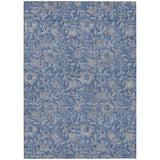 5' X 8' Denim Blue And Taupe Floral Washable Indoor Outdoor Area Rug