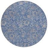 8' Denim Blue And Taupe Round Floral Washable Indoor Outdoor Area Rug