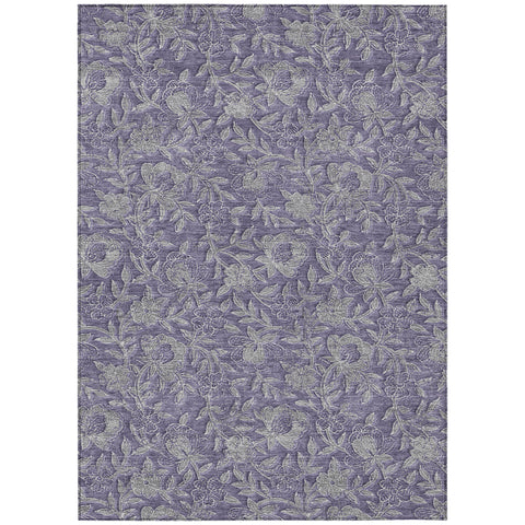 3' X 5' Eggplant Purple And Gray Floral Washable Indoor Outdoor Area Rug