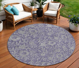 8' Eggplant Purple And Gray Round Floral Washable Indoor Outdoor Area Rug