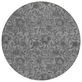 8' Gray Charcoal And Silver Round Floral Washable Indoor Outdoor Area Rug