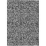 8' X 10' Gray Charcoal And Silver Floral Washable Indoor Outdoor Area Rug