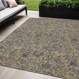 5' X 8' Khaki Beige And Gray Floral Washable Indoor Outdoor Area Rug