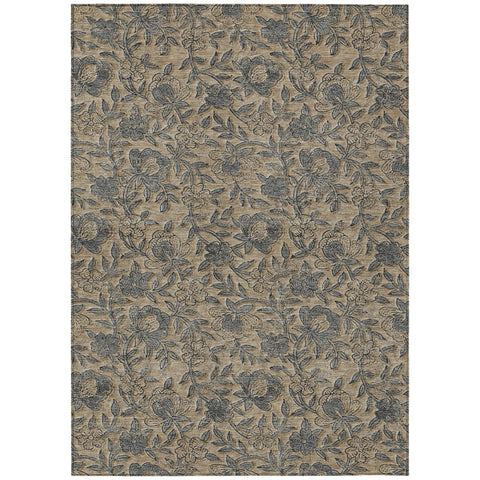 5' X 8' Khaki Beige And Gray Floral Washable Indoor Outdoor Area Rug
