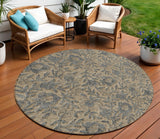 8' Khaki Beige And Gray Round Floral Washable Indoor Outdoor Area Rug