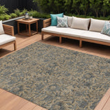 8' X 10' Khaki Beige And Gray Floral Washable Indoor Outdoor Area Rug