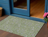 3' X 5' Olive Green And Gray Floral Washable Indoor Outdoor Area Rug