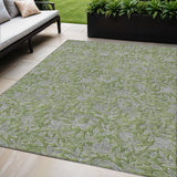 5' X 8' Olive Green And Gray Floral Washable Indoor Outdoor Area Rug