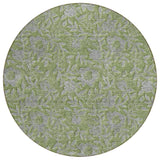 8' Olive Green And Gray Round Floral Washable Indoor Outdoor Area Rug