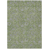 8' X 10' Olive Green And Gray Floral Washable Indoor Outdoor Area Rug