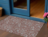 3' X 5' Orange Gray And Silver Floral Washable Indoor Outdoor Area Rug