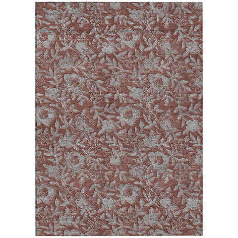 3' X 5' Orange Gray And Silver Floral Washable Indoor Outdoor Area Rug