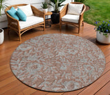 8' Terra Cotta Copper And Taupe Round Floral Washable Indoor Outdoor Area Rug