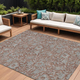 8' X 10' Terra Cotta Copper And Taupe Floral Washable Indoor Outdoor Area Rug