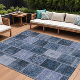 8' X 10' Blush Denim Blue And Sky Blue Patchwork Washable Indoor Outdoor Area Rug