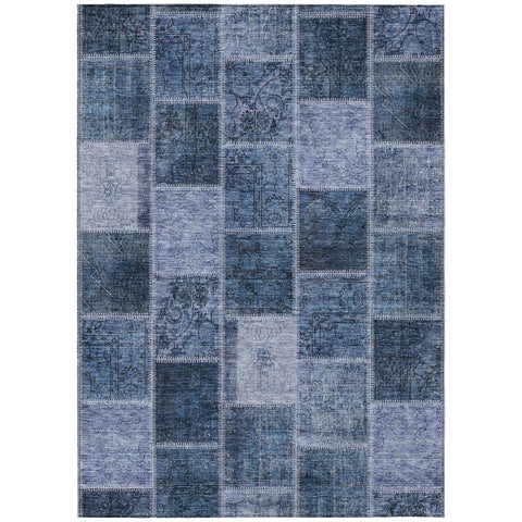8' X 10' Blush Denim Blue And Sky Blue Patchwork Washable Indoor Outdoor Area Rug