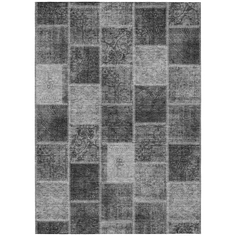 5' X 8' Gray Charcoal And Silver Patchwork Washable Indoor Outdoor Area Rug