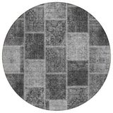 8' Gray Charcoal And Silver Round Patchwork Washable Indoor Outdoor Area Rug