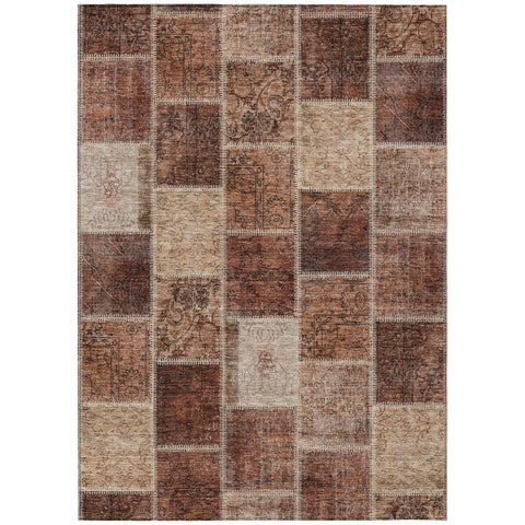8' X 10' Orange Copper And Beige Patchwork Washable Indoor Outdoor Area Rug
