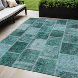 5' X 8' Teal Blue Aqua And Charcoal Patchwork Washable Indoor Outdoor Area Rug