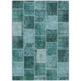 8' X 10' Teal Blue Aqua And Charcoal Patchwork Washable Indoor Outdoor Area Rug