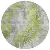 8' Artichoke Green Gray And Charcoal Round Abstract Washable Indoor Outdoor Area Rug