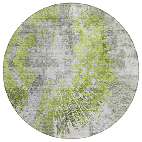 8' Artichoke Green Gray And Charcoal Round Abstract Washable Indoor Outdoor Area Rug