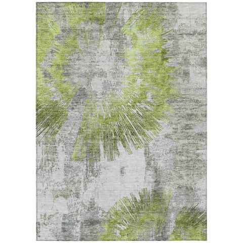 8' X 10' Artichoke Green Gray And Charcoal Abstract Washable Indoor Outdoor Area Rug