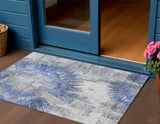3' X 5' Blush Denim Blue And Navy Blue Abstract Washable Indoor Outdoor Area Rug